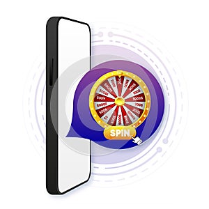 Wheel of Fortune. Wheel of Win in smartphone. Colorful wheel of fortune with different sums of winning. Online casino