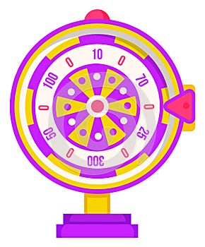 Wheel of fortune with winning numbers and sector bankrupt and bonus, flat style illustration