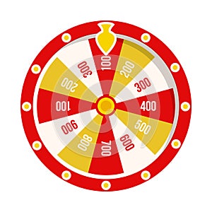 Wheel of fortune with winning numbers and sector bankrupt and bonus, flat style illustration
