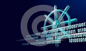 Wheel helm computer developer app concept. Business digital open source program. Data coding steering 3D low polygonal