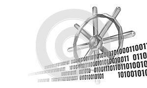 Wheel helm computer developer app concept. Business digital open source program. Data coding steering 3D low polygonal