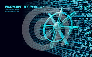 Wheel helm computer developer app concept. Business digital open source program. Data coding steering 3D low polygonal