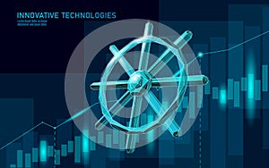 Wheel helm computer developer app concept. Business digital open source program. Data coding steering 3D low polygonal