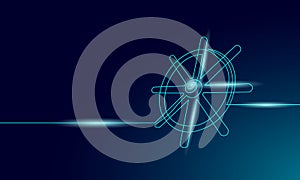 Wheel helm computer developer app concept. Business digital open source program. Data coding steering 3D low polygonal