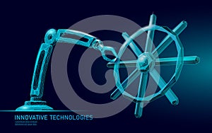 Wheel helm computer developer app concept. Business digital open source program. Data coding steering 3D low polygonal