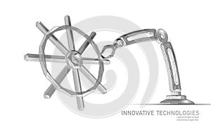 Wheel helm computer developer app concept. Business digital open source program. Data coding steering 3D low polygonal