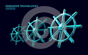 Wheel helm computer developer app concept. Business digital open source program. Data coding steering 3D low polygonal