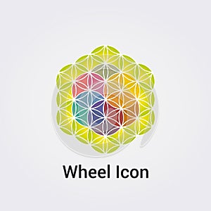 Wheel Icon Flower of Life Destiny Fate Logo Dharma Chakra Symbol Round Circle Infinity Vector Illustration