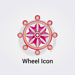 Wheel Icon Flower of Life Destiny Fate Logo Dharma Chakra Symbol Round Circle Infinity Vector Illustration