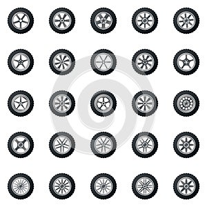 Wheel icons colored set - vector car wheels disks signs