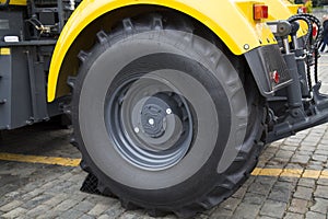 Wheel large rubber agricultural tractor. Mechanical engineering, agriculture