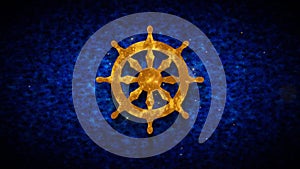 Wheel Of The Law Dharmachakra Symbol Gold Texture On Dark Blue Shiny Grunge Subtle Grain Texture Effect