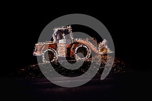 Wheel loader decorated with lights at christmas
