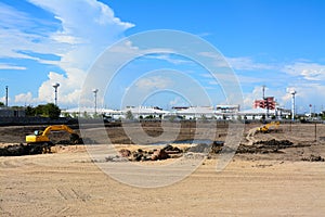 Wheel loader Excavator loading soil at eathmoving works