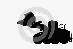 Wheel loader with silhouette , on background