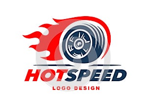 Wheel logo. Fast speed with a fiery trail