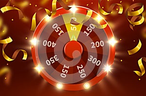 Wheel of luck or fortune. Gamble chance leisure. Colorful gambling wheel. Jackpot prize concept background.