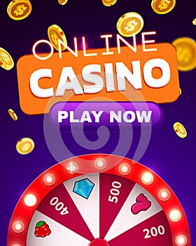 Wheel of luck or fortune. Gamble chance leisure. Colorful gambling wheel. Online casino. Banner template for internet