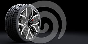 Wheel with modern alu rim on black background