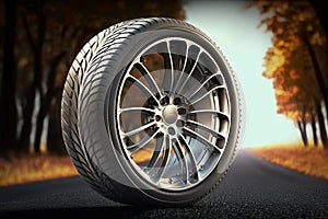 Wheel with modern alu rim with a great profile on asphalt. Replacement of winter and summer tires-topaz-enhance photo