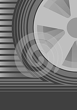 Wheel in motion, rotating. Abstract illustration of car wheel.