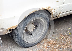 Wheel of an old rusty car