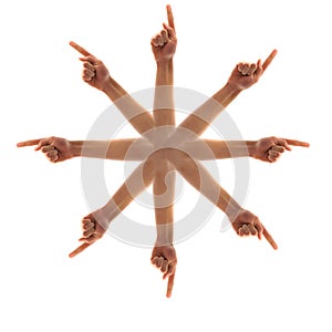 Wheel of pointing hands photo