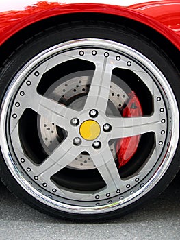 Wheel on a red sport car