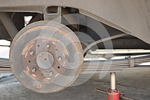 Wheel removed truck