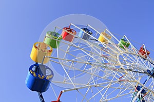 Wheel of review in the park on blue sky