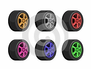 Wheel Rims Color Collection Set Illustration Vector