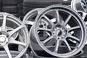 Wheel rims on showcase