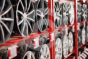 Wheel rims on showcase