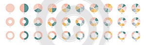 Wheel round diagram part symbol. Pie chart color icons. Segment slice sign. Circle section graph. 10,2,4,5 segment