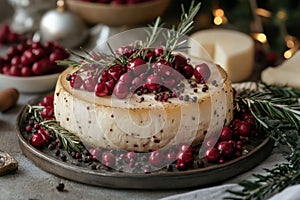 A wheel of Saint Nectaire cheese, rustic and appetizing, culinary theme photo
