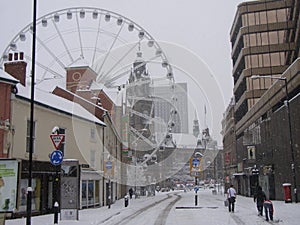 The Wheel of Sheffield in the snow