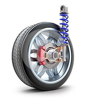 Wheel, shock absorber and brake pads