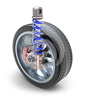 Wheel, shock absorber and brake pads