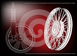 Wheel and shock absorber on a red
