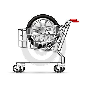 Wheel in the shopping cart.