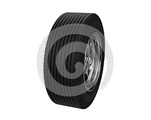Wheel with tire. Car tire isolated on white background. 3d illustration.