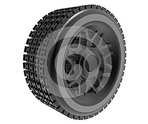 Wheel with tire. Car tire isolated on white background. 3d illustration.