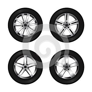 Wheel and tire set for transport or service design. Shining car disk .