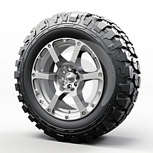 Realistic Metal Tire Sculpture On White Background photo
