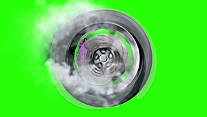 Wheel Tire Speed Smoke 3D Rendering Green Screen Animation