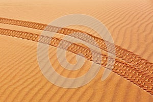 Wheel track on sand in the Sahara Desert