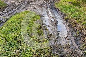 Wheel tracks in wet clay soil