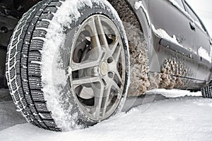 Wheel on winter road