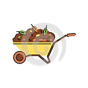 Wheelbarrow of compost color line icon. Composting. Vector isolated element.