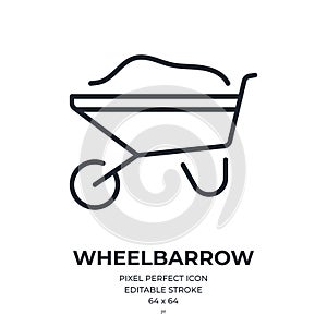 Wheelbarrow editable stroke outline icon isolated on white background flat vector illustration. Pixel perfect. 64 x 64